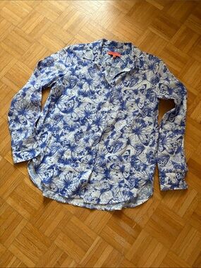 Vilagallo Blue Floral Button-Up Shirt NWOT